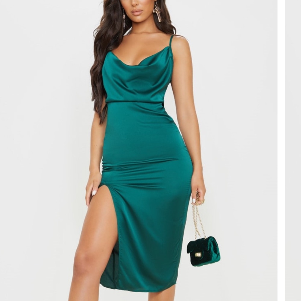 Satin emerald dress